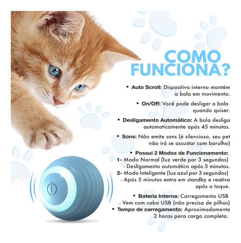 Bola Automática Anda Gira Mexe Sozinha P/ Gato Cachorro Pets